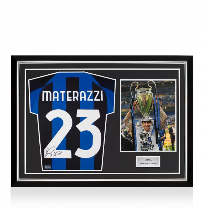 icons Marco Materazzi Back Signed Modern Internazionale Home Shirt In Hero Frame: Option 1