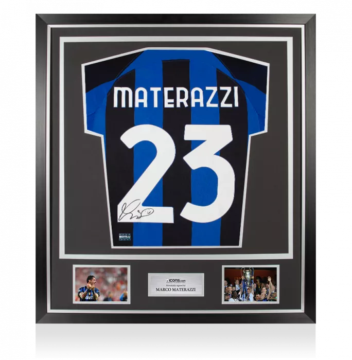 icons Marco Materazzi Back Signed Modern Internazionale Home Shirt In Classic Frame