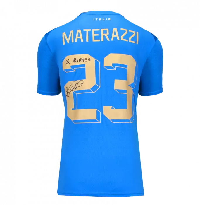 Icons Marco Materazzi Back Signed Modern Italy Home Shirt: "06 Winner" Edition