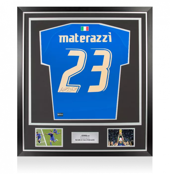 icons Marco Materazzi Back Signed Modern Italy Home Shirt In Classic Frame