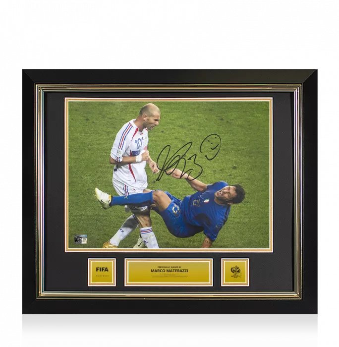 icons Marco Materazzi Official 2006 FIFA World Cup™ Signed and Framed Italy Photo: Notorious Zinedine Zidane Headbutt