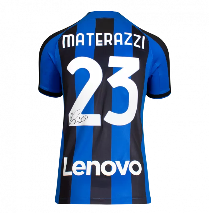 Icons Marco Materazzi Official UEFA Champions League Back Signed And Framed Modern Internazionale Home Shirt