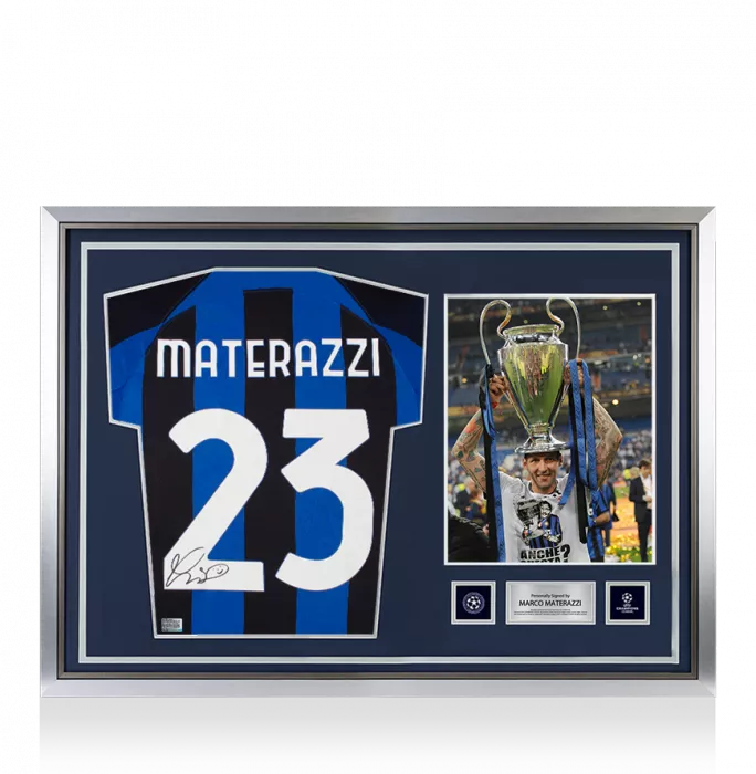 icons Marco Materazzi Official UEFA Champions League Back Signed and Hero Framed Modern Internazionale Home Shirt