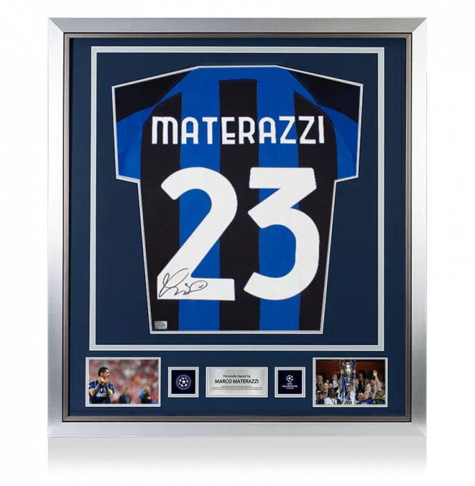 icons Marco Materazzi Official UEFA Champions League Back Signed and Framed Modern Internazionale Home Shirt