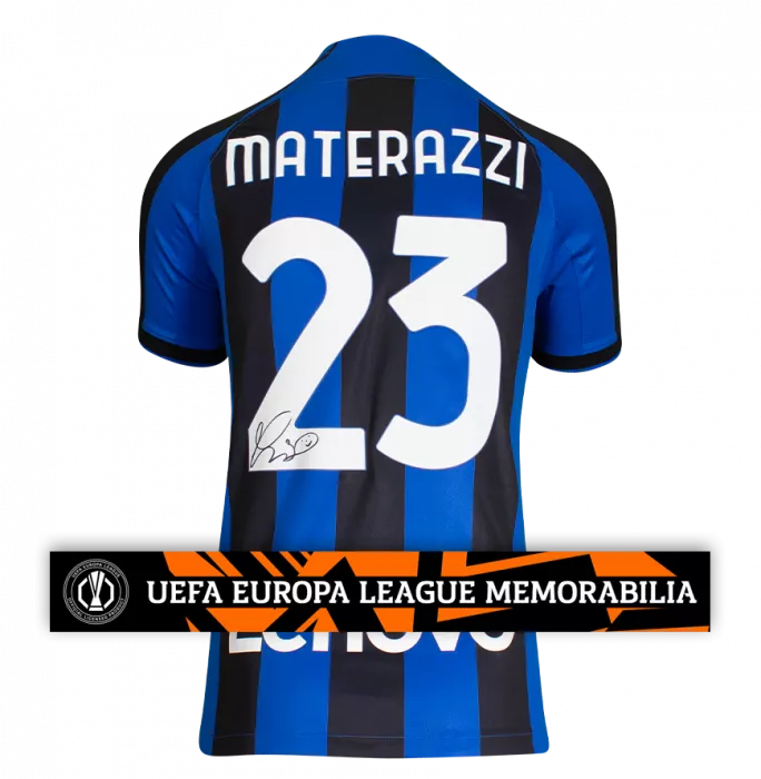 icons Marco Materazzi Official UEFA Europa League Back Signed Modern Internazionale Home Shirt