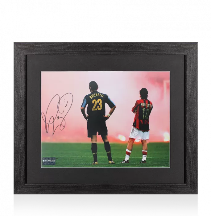 Icons Marco Materazzi Signed Internazionale Photo In Black Wooden Frame: Derby Days