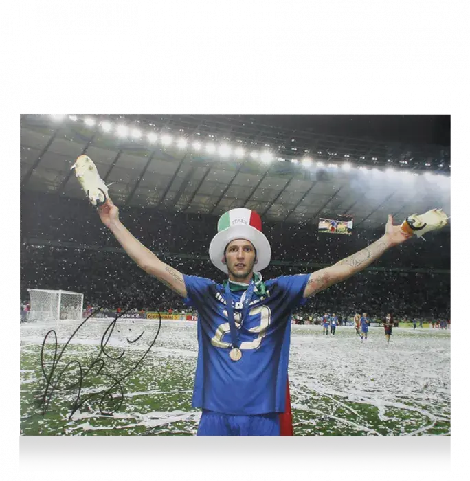 Icons Marco Materazzi Signed Italy Photo In Black Wooden Frame: 2006 FIFA World Cup Winner