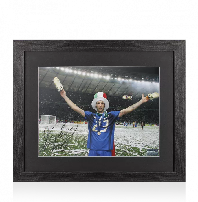 icons Marco Materazzi Signed Italy Photo In Black Wooden Frame: 2006 FIFA World Cup Winner