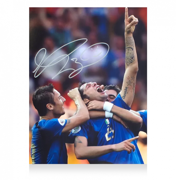 Icons Marco Materazzi Signed Italy Photo In Premium Photo Frame: 2006 FIFA World Cup Final Goal Vs France