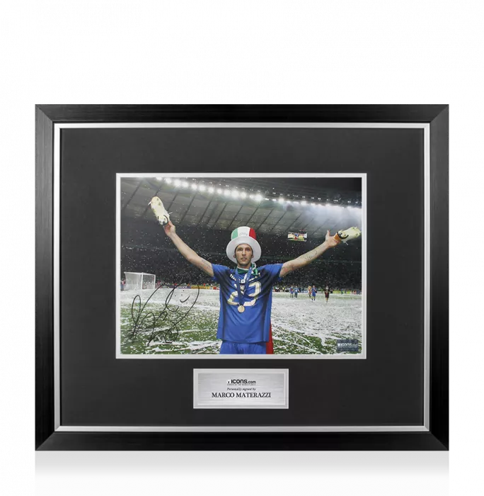 icons Marco Materazzi Signed Italy Photo In Premium Photo Frame: 2006 FIFA World Cup Winner