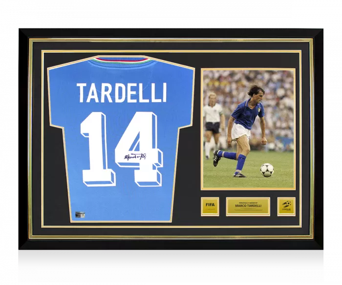 Icons Marco Tardelli Official 1982 FIFA World Cup™ Back Signed And Hero Framed Retro Italy Home Shirt