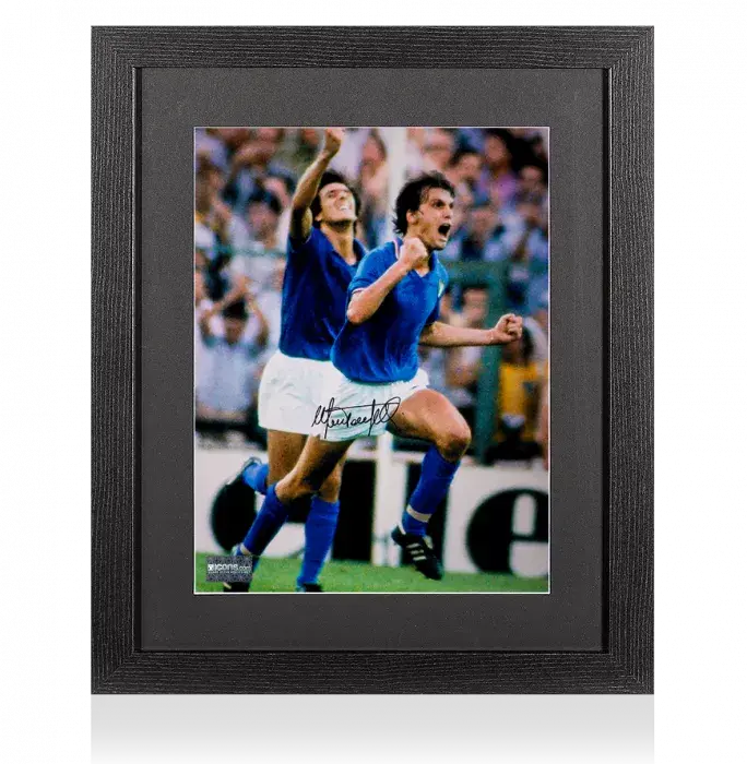 icons Marco Tardelli Signed Italy Photo In Black Wooden Frame: Iconic Celebration