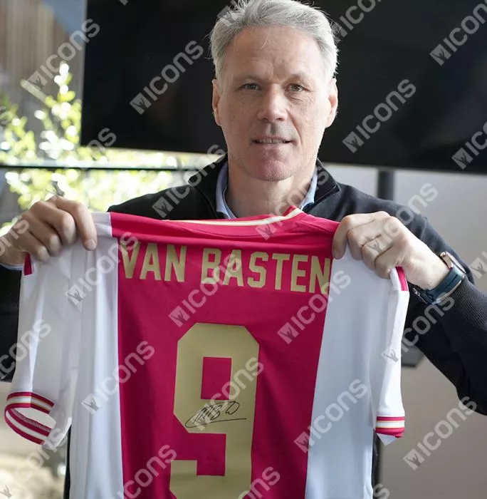Icons Marco Van Basten Back Signed Modern Ajax Home Shirt With Fan Style Numbers In Classic Frame