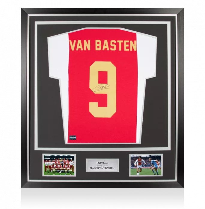 icons Marco van Basten Back Signed Modern Ajax Home Shirt with Fan Style Numbers In Classic Frame
