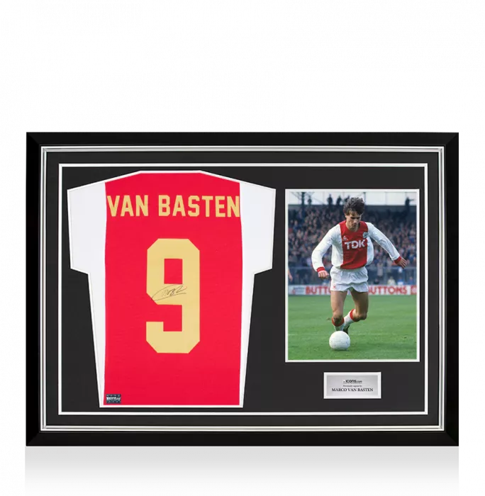 icons Marco van Basten Back Signed Modern Ajax Home Shirt with Fan Style Numbers In Hero Frame: Option 1
