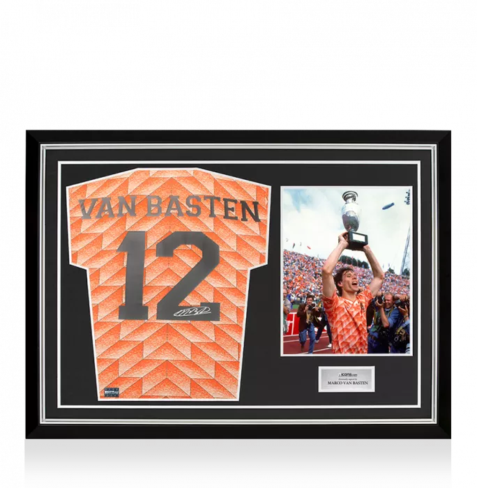 icons Marco van Basten Back Signed Netherlands 1988 Home Shirt In Hero Frame: Option 1