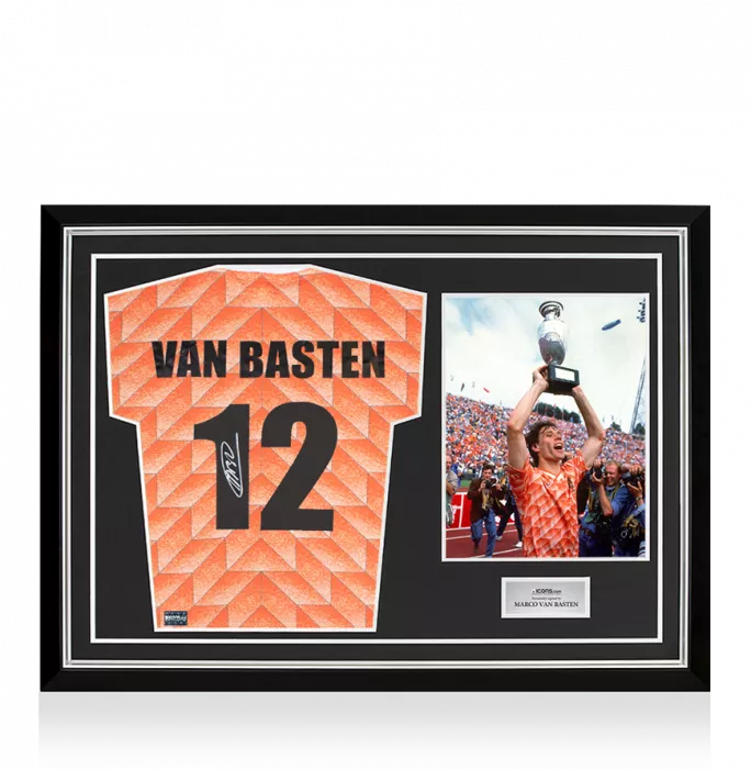 icons Marco van Basten Back Signed Netherlands 1988 Home Shirt In Hero Frame: Option 1