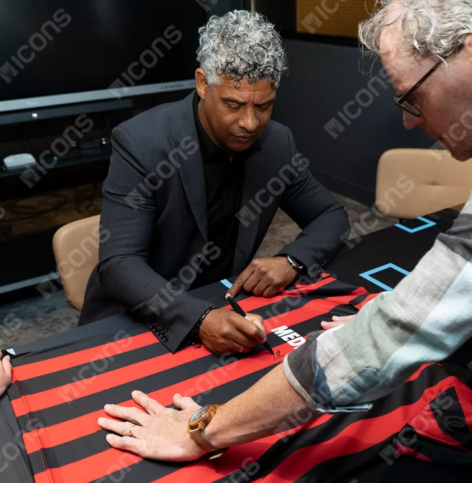 Icons Marco Van Basten & Frank Rijkaard Official AC Milan Front Signed And Framed Retro Home Shirt
