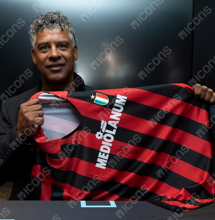 Icons Marco Van Basten & Frank Rijkaard Official AC Milan Front Signed And Framed Retro Home Shirt