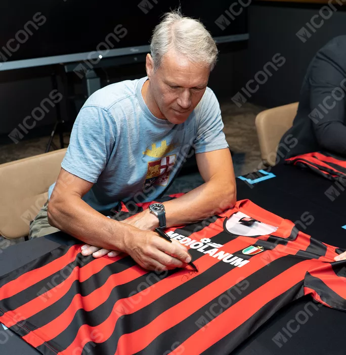 Icons Marco Van Basten & Frank Rijkaard Official AC Milan Front Signed And Framed Retro Home Shirt