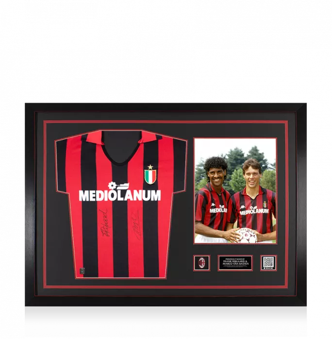 icons Marco van Basten & Frank Rijkaard Official AC Milan Front Signed and Framed 1988 Home Shirt