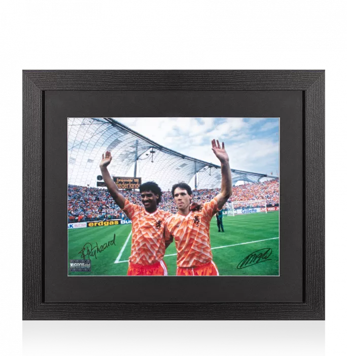 icons Marco van Basten & Frank Rijkaard Signed Netherlands Photo In Black Wooden Frame: UEFA EURO 1988 Winners