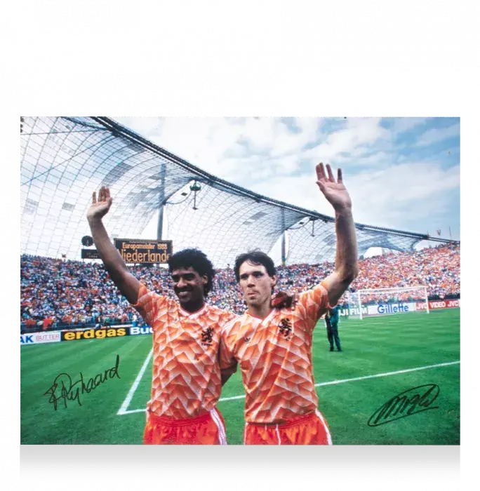 icons Marco van Basten & Frank Rijkaard Signed Netherlands Photo: UEFA EURO 1988 Winners