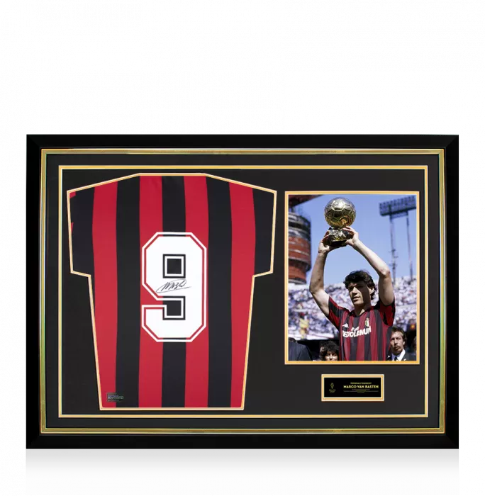 icons Marco van Basten Official Ballon d'Or™ Back Signed and Hero Framed AC Milan 1988 Home Shirt