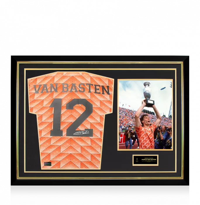 icons Marco van Basten Official Ballon d'Or™ Back Signed and Hero Framed Netherlands 1988 Home Shirt
