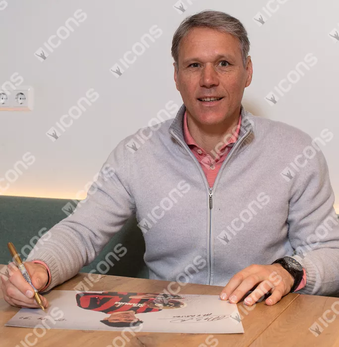 Icons Marco Van Basten Signed AC Milan Photo In Black Wooden Frame: Three-Time Ballon D'Or Winner