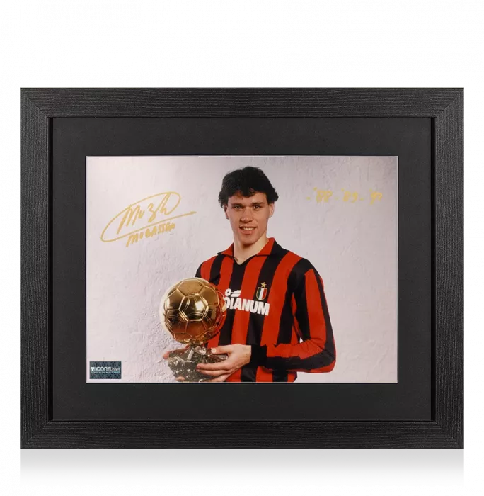 icons Marco van Basten Signed AC Milan Photo In Black Wooden Frame: Three-Time Ballon d'Or Winner