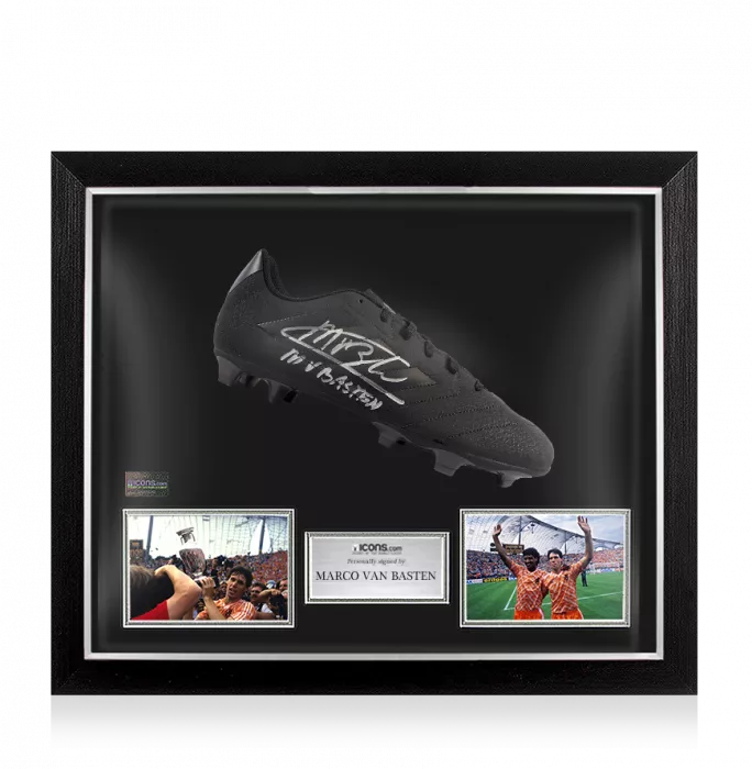 icons Marco van Basten Signed Black Adidas Blackout Boot In Bubble Frame: Netherlands