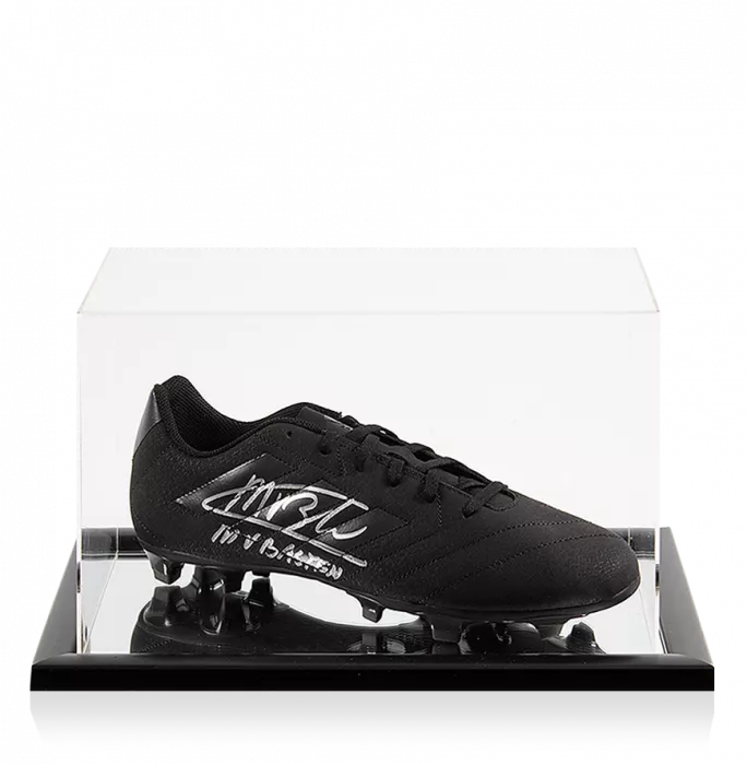 icons Marco van Basten Signed Black Adidas Blackout Boot In Acrylic Case
