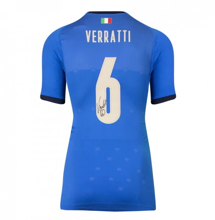 Icons Marco Verratti Back Signed Italy 2018 Home Shirt With Fan Style Numbers In Classic Frame