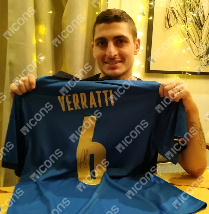 Icons Marco Verratti Back Signed Italy 2020-21 Home Shirt