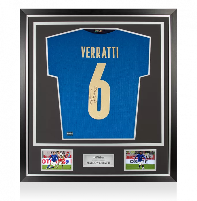 icons Marco Verratti Back Signed Italy 2020-21 Home Shirt In Classic Frame
