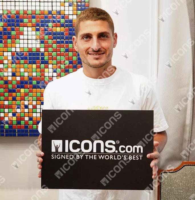 Icons Marco Verratti Back Signed Italy 2020 Home Shirt With Fan Style Numbers In Classic Frame