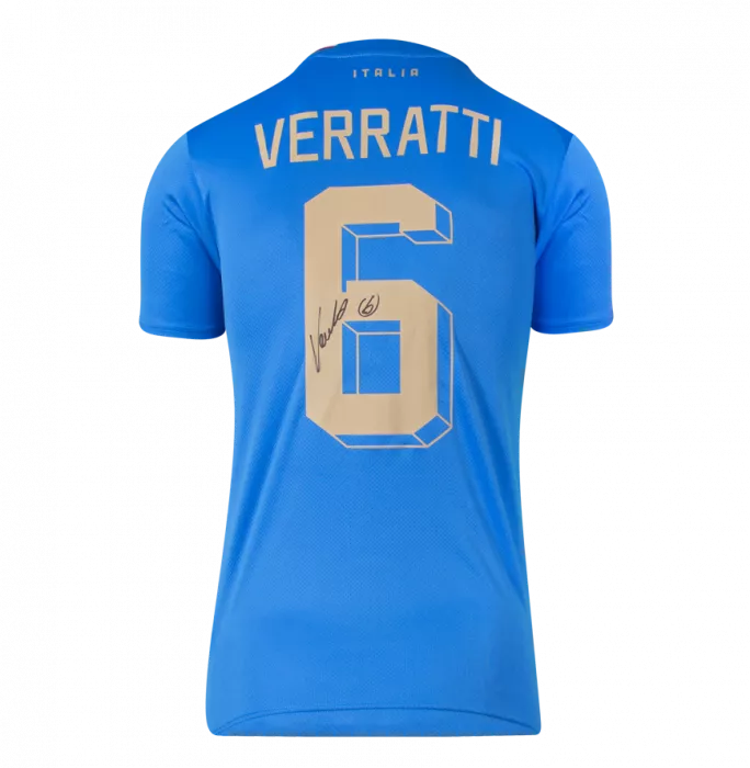 Icons Marco Verratti Back Signed Italy 2022-23 Home Shirt With Fan Style Numbers
