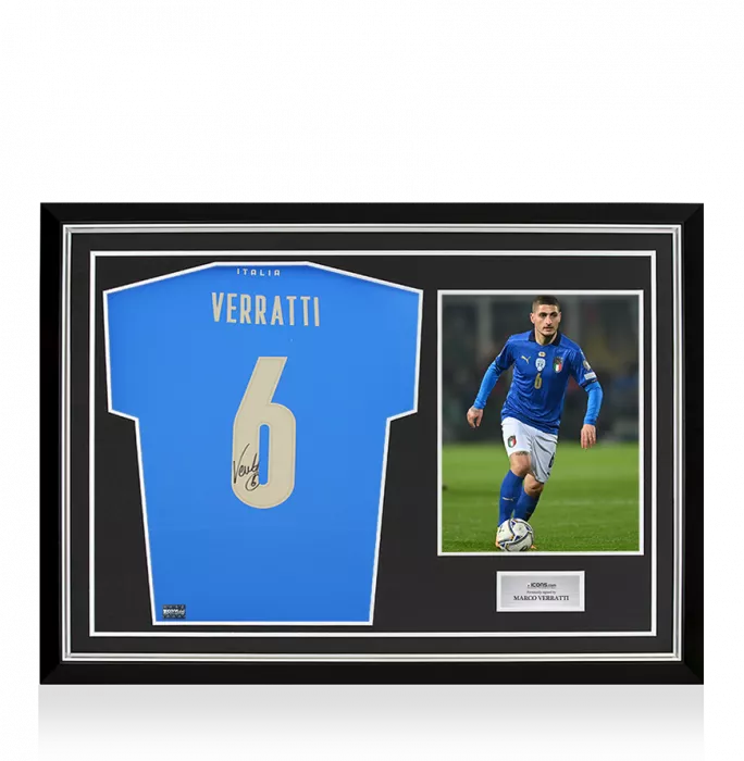 icons Marco Verratti Back Signed Italy Modern Shirt In Hero Frame: Option 1