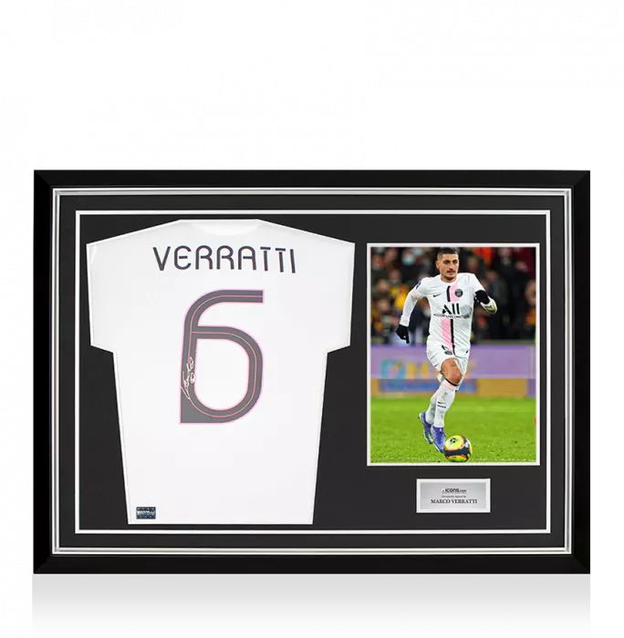 icons Marco Verratti Back Signed Paris Saint-Germain 2021-22 Away Shirt In Hero Frame: Option 1
