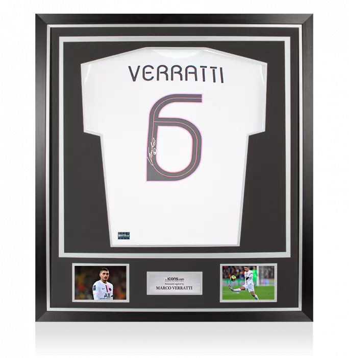 icons Marco Verratti Back Signed Paris Saint-Germain 2021-22 Away Shirt In Classic Frame