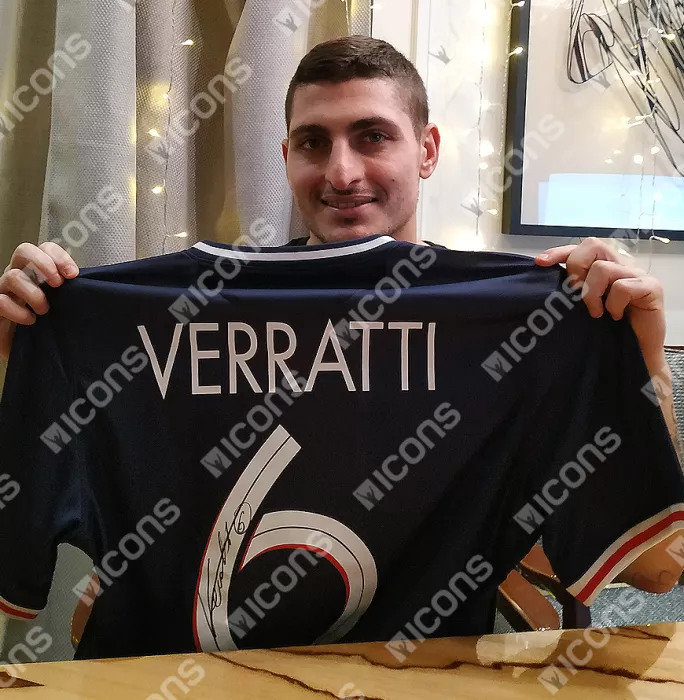 Icons Marco Verratti Back Signed Paris Saint-Germain 2020-21 Home Shirt In Hero Frame: Option 1