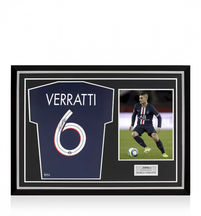 icons Marco Verratti Back Signed Paris Saint-Germain 2020-21 Home Shirt In Hero Frame: Option 1