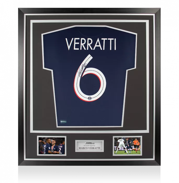icons Marco Verratti Back Signed Paris Saint-Germain 2020-21 Home Shirt In Classic Frame