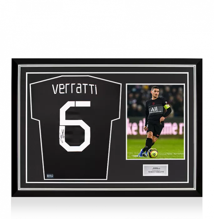 icons Marco Verratti Back Signed Paris Saint-Germain 2021-22 Third Shirt In Hero Frame: Option 1