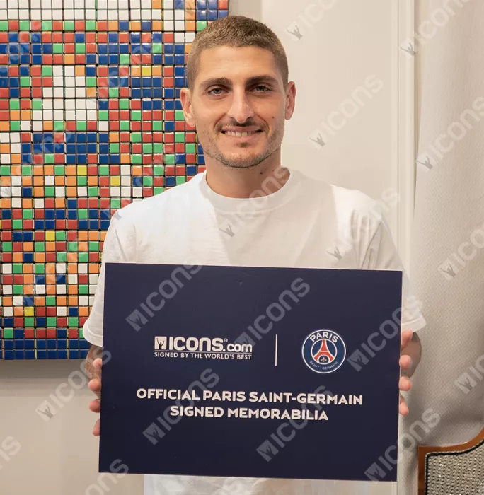 Icons Marco Verratti Front Signed Paris Saint-Germain 2015-16 Home Shirt: Signed In Silver