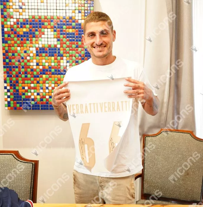 Icons Marco Verratti Official FIFA World Cup™ Back Signed And Hero Framed Modern Italy Shirt