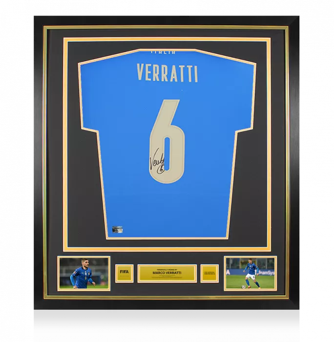 icons Marco Verratti Official FIFA World Cup™ Back Signed and Framed Modern Italy Shirt