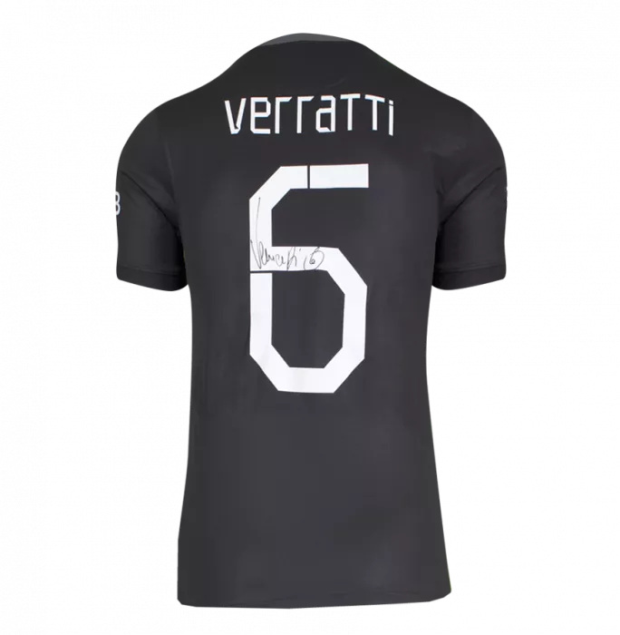 Icons Marco Verratti Official Paris Saint-Germain Back Signed And Framed 2021-22 Third Shirt With Fan Style Number