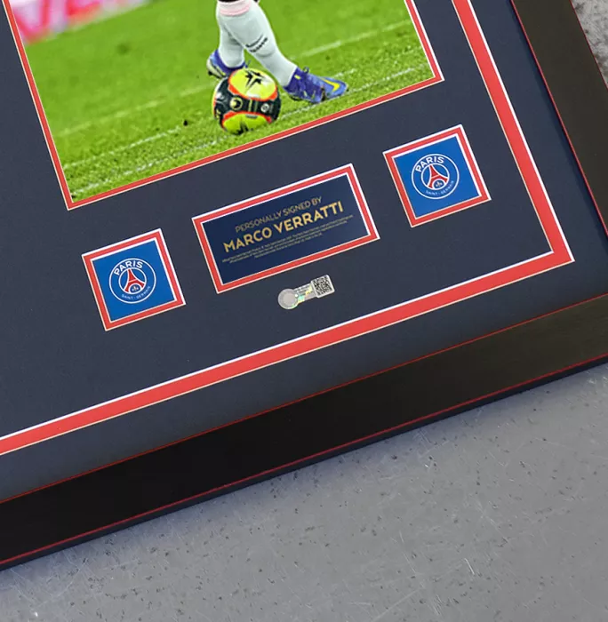 Icons Marco Verratti Official Paris Saint-Germain Back Signed And Framed 2021-22 Away Shirt With Fan Style Number